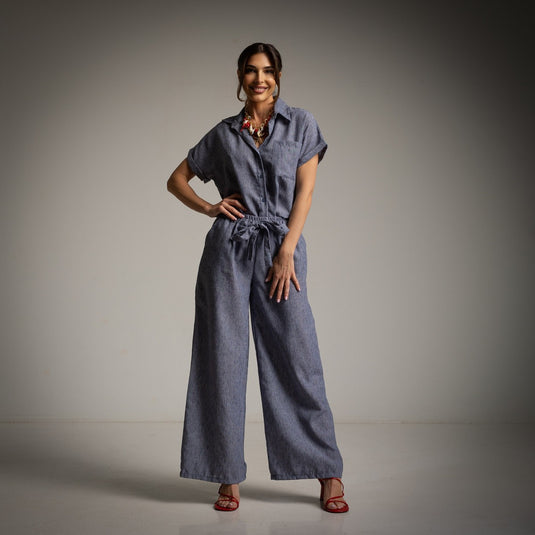 2-Piece Linen Shirt and Bow-Tie Pants Set