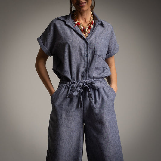 2-Piece Linen Shirt and Bow-Tie Pants Set