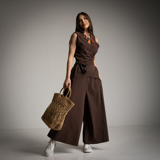 2 Piece Double-Break Vest and Skirt Pants Pockets Set