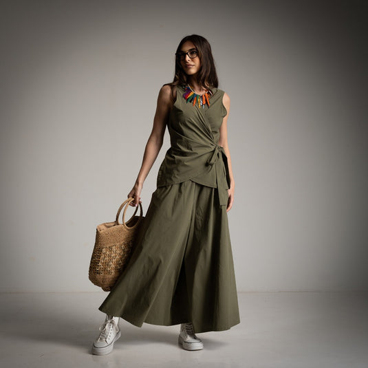 2 Piece Double-Break Vest and Skirt Pants Pockets Set