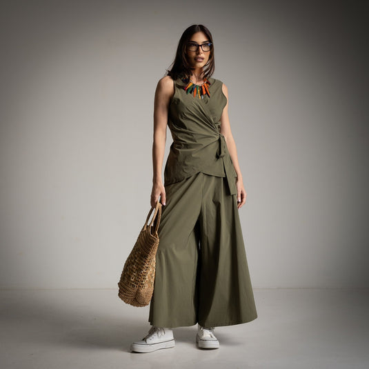 2 Piece Double-Break Vest and Skirt Pants Pockets Set