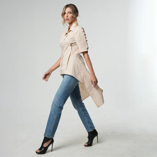 Asymmetric Shirt with Open Back