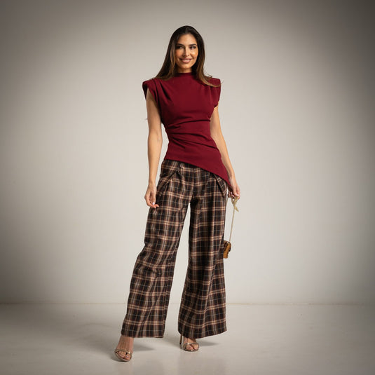 Asymmetrical Draped Side Shoulder-Pad Top