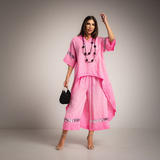 Linen 2 Piece Set Tunic Paillets