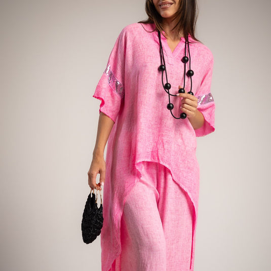 Linen 2 Piece Set Tunic Paillets