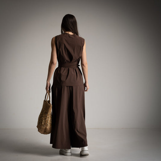 2 Piece Double-Break Vest and Skirt Pants Pockets Set