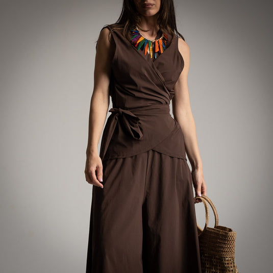2 Piece Double-Break Vest and Skirt Pants Pockets Set