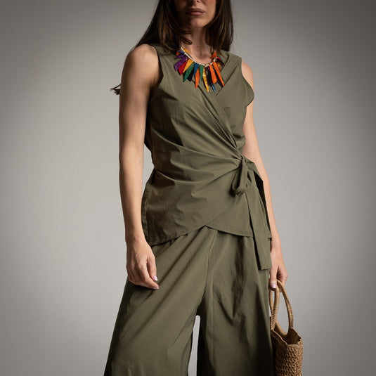 2 Piece Double-Break Vest and Skirt Pants Pockets Set