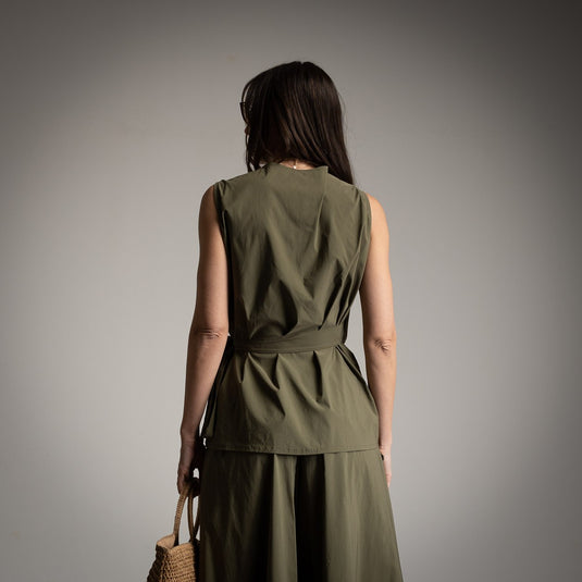 2 Piece Double-Break Vest and Skirt Pants Pockets Set