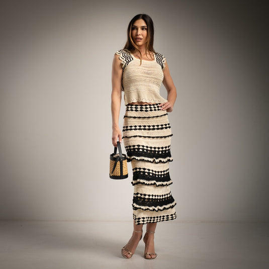 2 Piece Set with Lined Crochet Skirt and Ruffles
