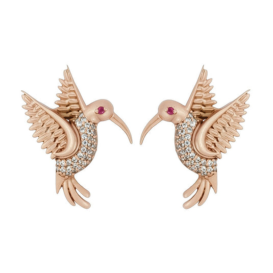 Amazonian Hummingbird Stud Earrings Color Rose Gold