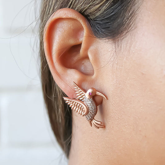 Amazonian Hummingbird Stud Earrings Color Rose Gold