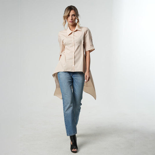 Asymmetric Shirt with Open Back