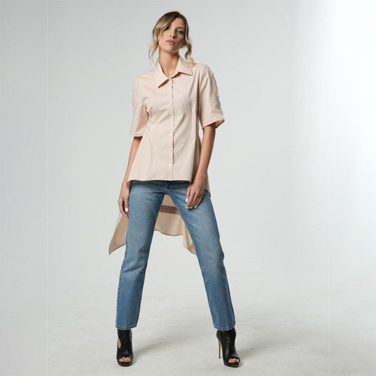 Asymmetric Shirt with Open Back