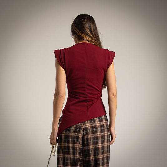 Asymmetrical Draped Side Shoulder-Pad Top