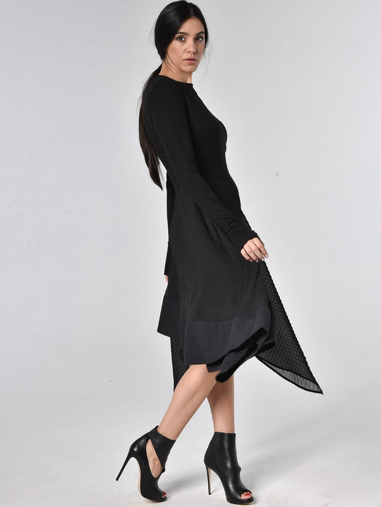 Black Pleated Chiffon Dress