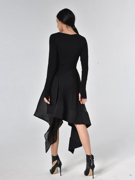 Black Pleated Chiffon Dress