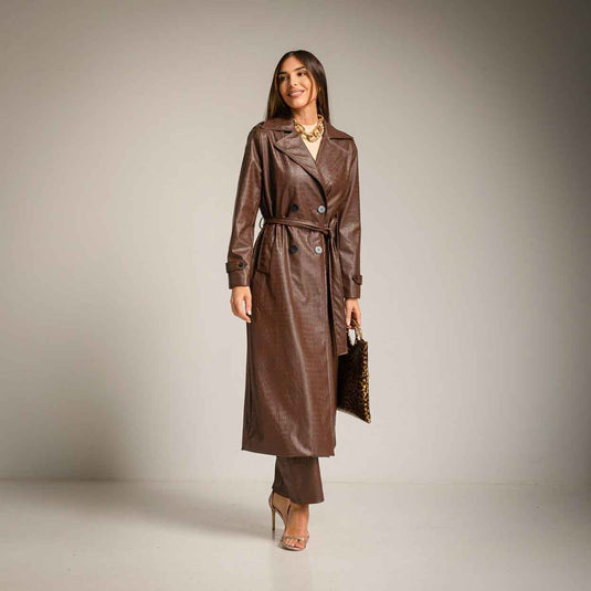 Eco-Leather Crocodile Trench Coat