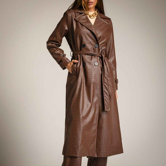 Eco-Leather Crocodile Trench Coat