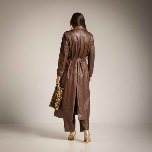 Eco-Leather Crocodile Trench Coat