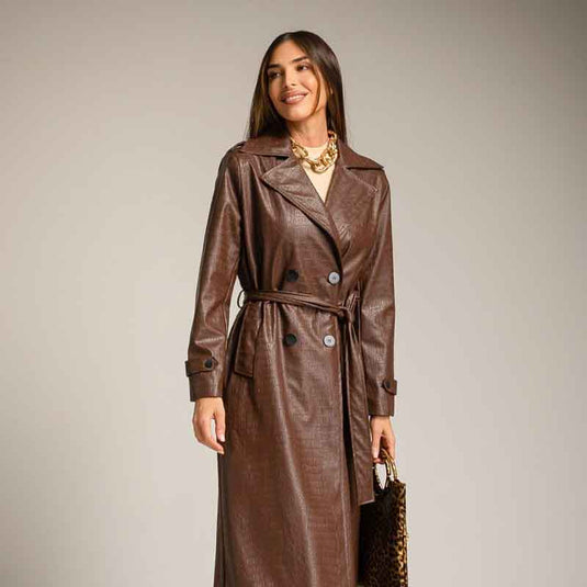 Eco-Leather Crocodile Trench Coat