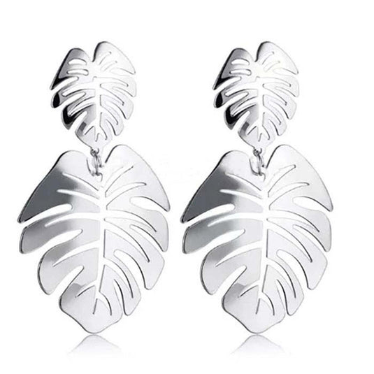 Handmade Leaf Design Flower Minimalist Stud Earrings Color Silver