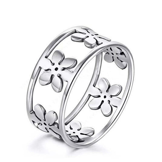 Handmade Perfect Flower Band Ring in Sterling Silver Color Silver