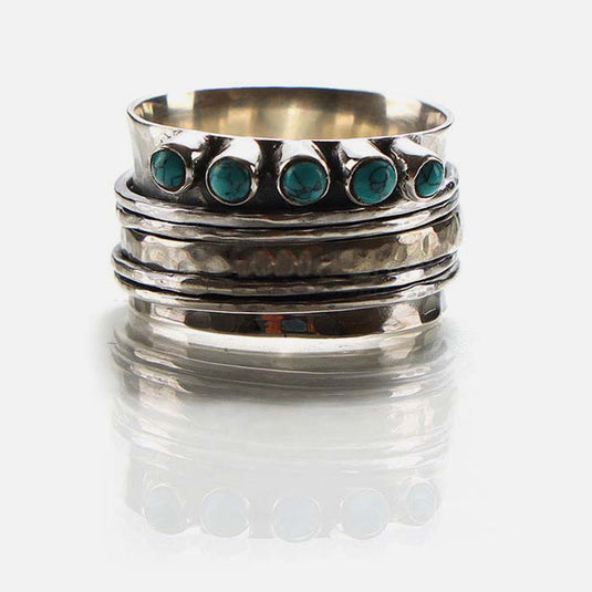 Sterling Silver Spinner Ring in Turquoise Gemstone Color Turquoise