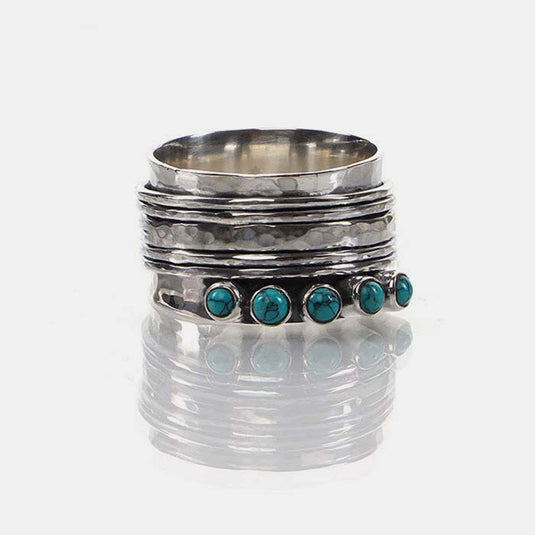 Sterling Silver Spinner Ring in Turquoise Gemstone Color Turquoise