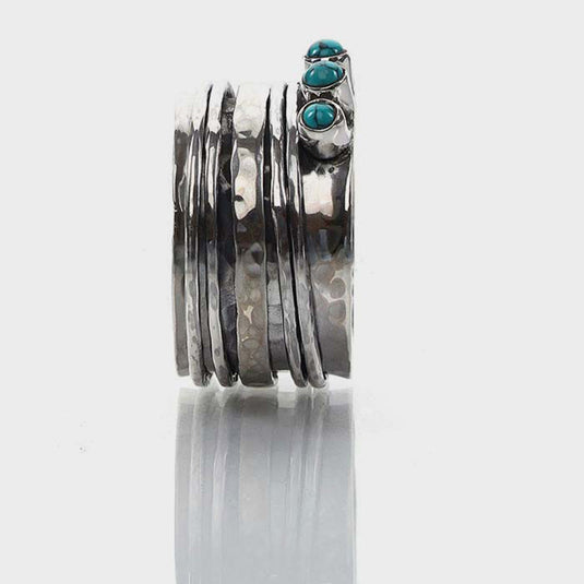 Sterling Silver Spinner Ring in Turquoise Gemstone Color Turquoise