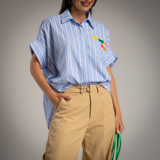 Striped Shirt Fluor Embroidery “Tropic Love”