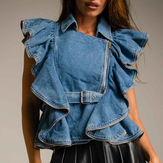 Denim Zipper Denim Vest